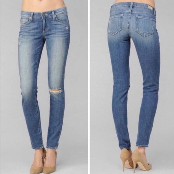 PAIGE Verdugo Ankle Cleary Distressed Raw Hem Skinny Jean Light Wash Ripped Hole - Picture 1 of 8